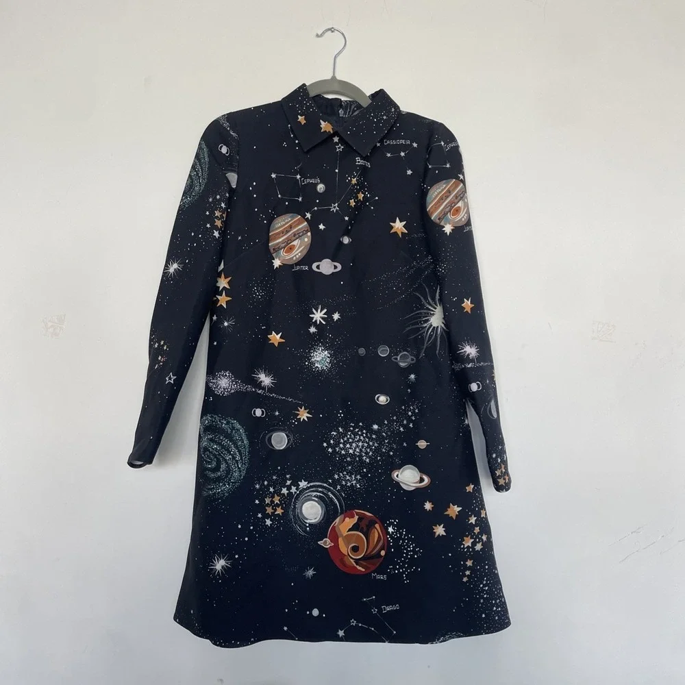 Valentino Wool Silk Galaxy Cosmic Print Dress Size 6 - Picture 1 of 9